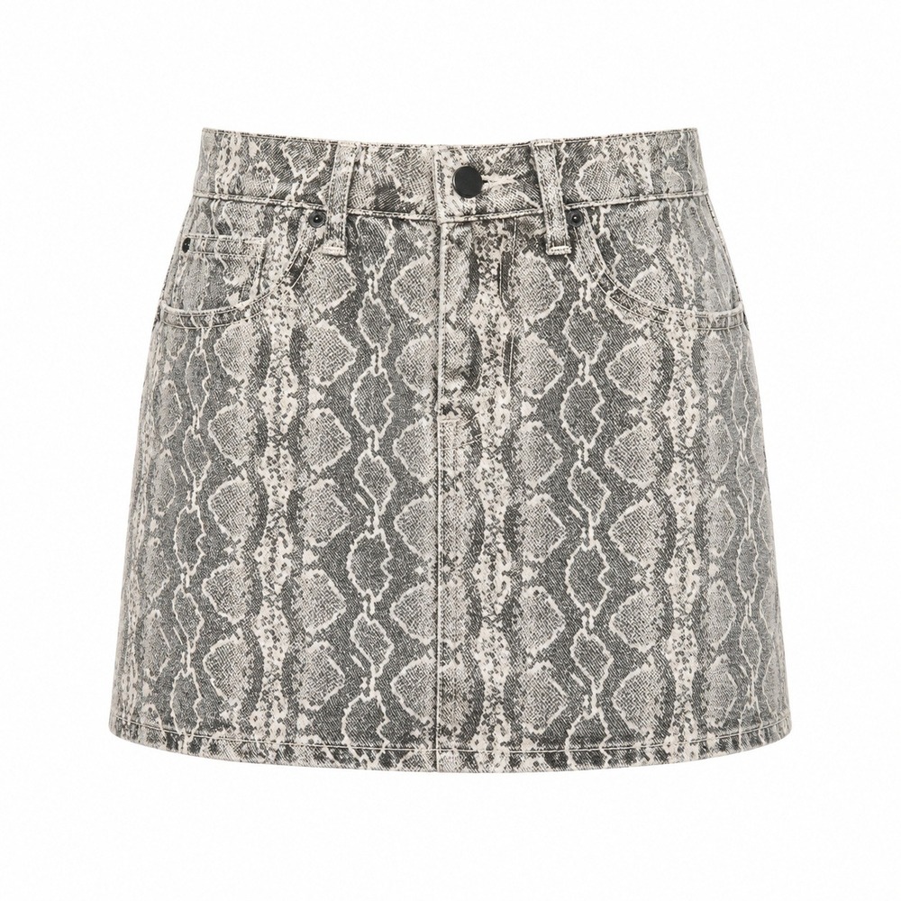 BLANKNYC Snake Print Denim Mini‎ Skirt Size 28 Gray Y2K Animal Print Mob Wives